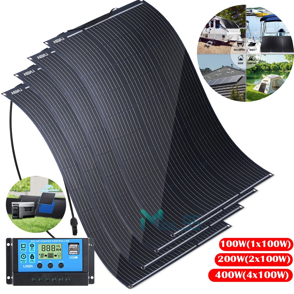 400W 200W 12V Flexible Solar Panel Mono Power Camping Home RV Battery Charge