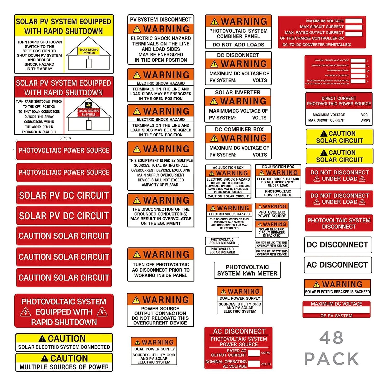 CDXHOME 48 Pack PV Solar System Install Label Kit,Photovoltaic Safety Sticker…