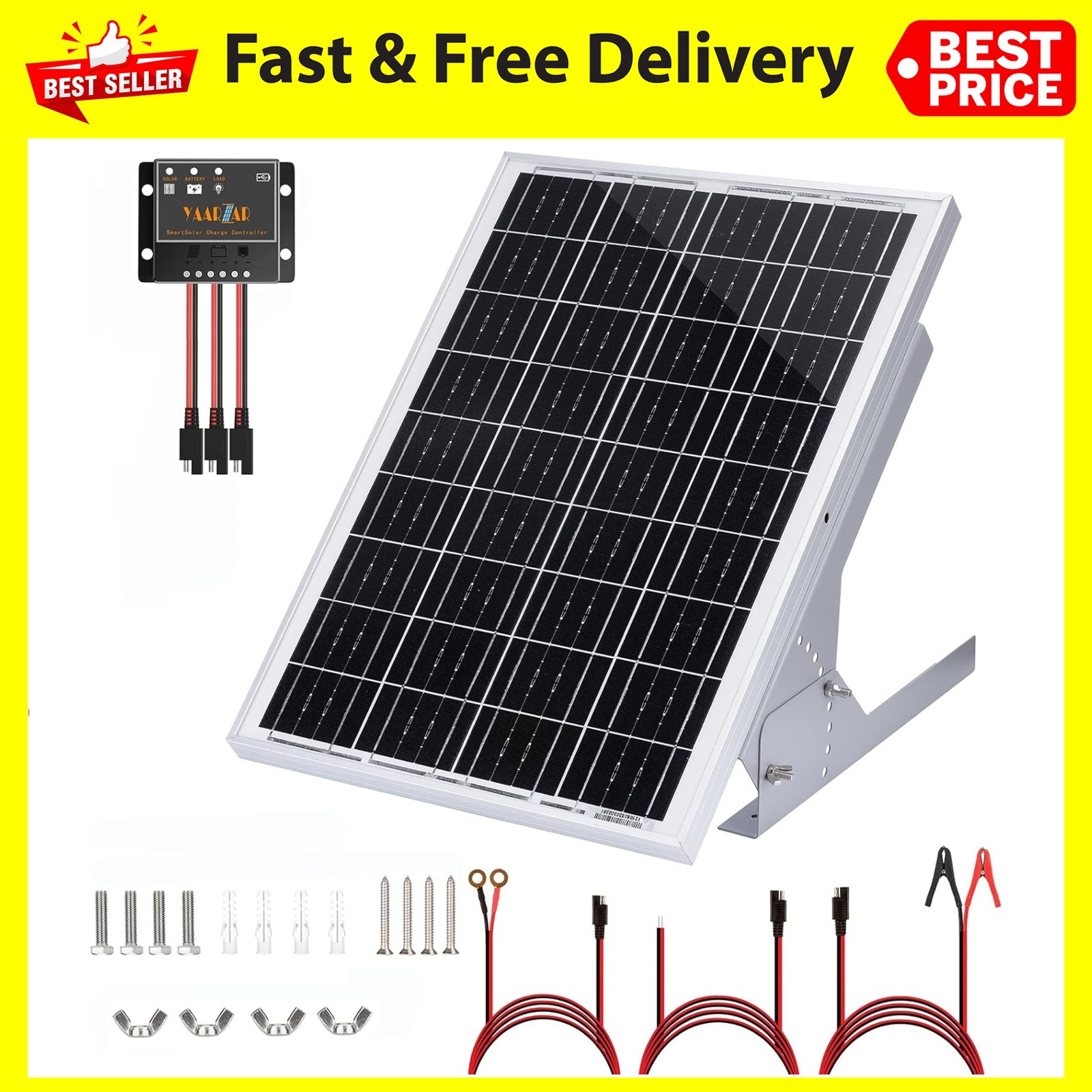 30 Watt 12V Solar Panel Kit with Adjustable Solar Panels Tilt Mount Brackets and