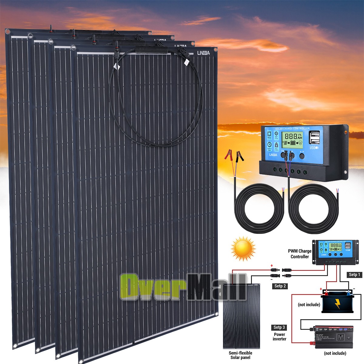 400W Watt 18V Monocrystalline Solar Panel Controller Kit 10BB Cell For Home RV