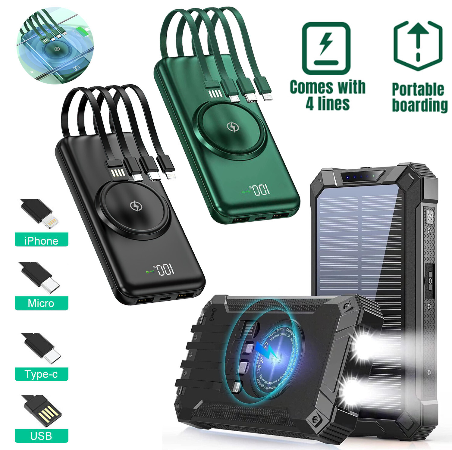 Power Bank Wireless Phone Charger Fast Charging For iPhone / Samsung Universal