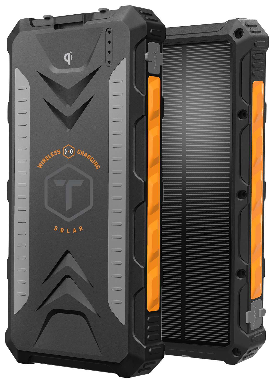 ToughTested TT-PBW-10C ROC 10000mAh Wireless Solar Power Bank, Black/Orange