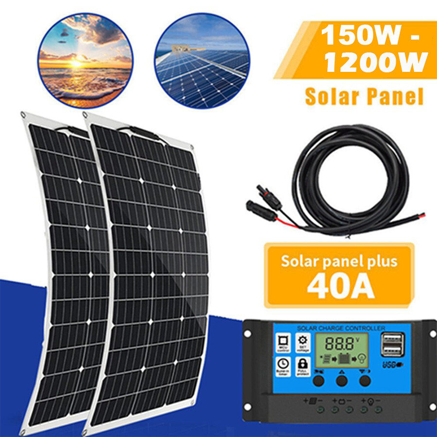 150-1200W Solar Panels for Homes Camping RV Battery Boat Caravan Off-Grid System