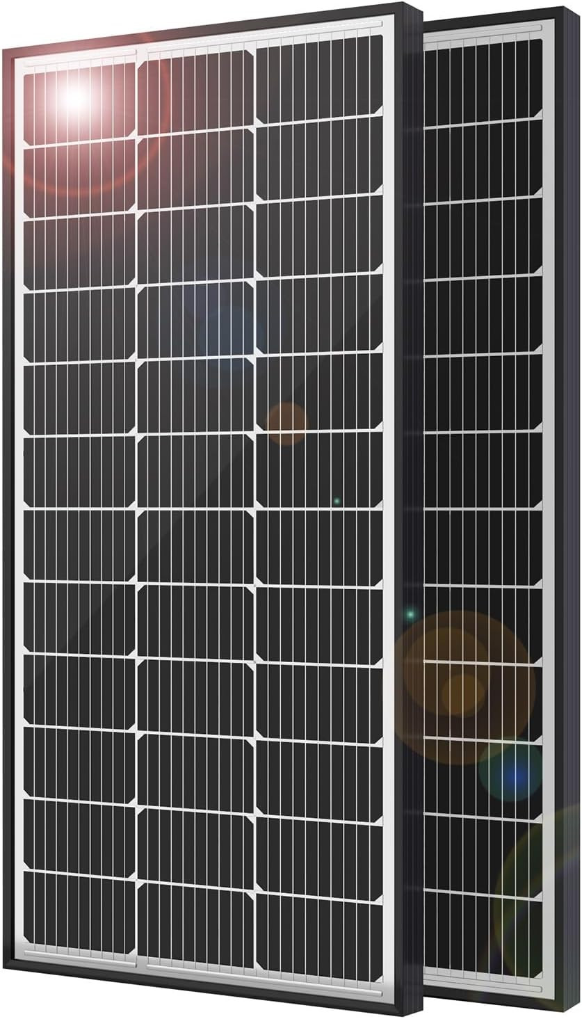 JJN 200 Watt Solar Panels, 10BB Monocrystalline 12V 2PCS 100W Solar Panel, 23% H