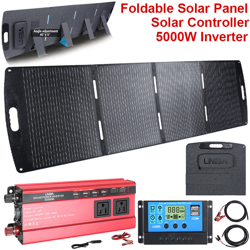 2025 UPGRADE Folding Solar Panel Kit 100W 200W Off Grid RV Camping & Inverter