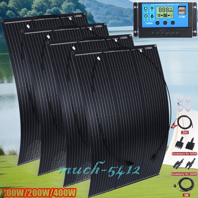 Flexible Solar Panel 400W 200W 100W Mono Off-Grid for RV Boat Cabin Van Camper