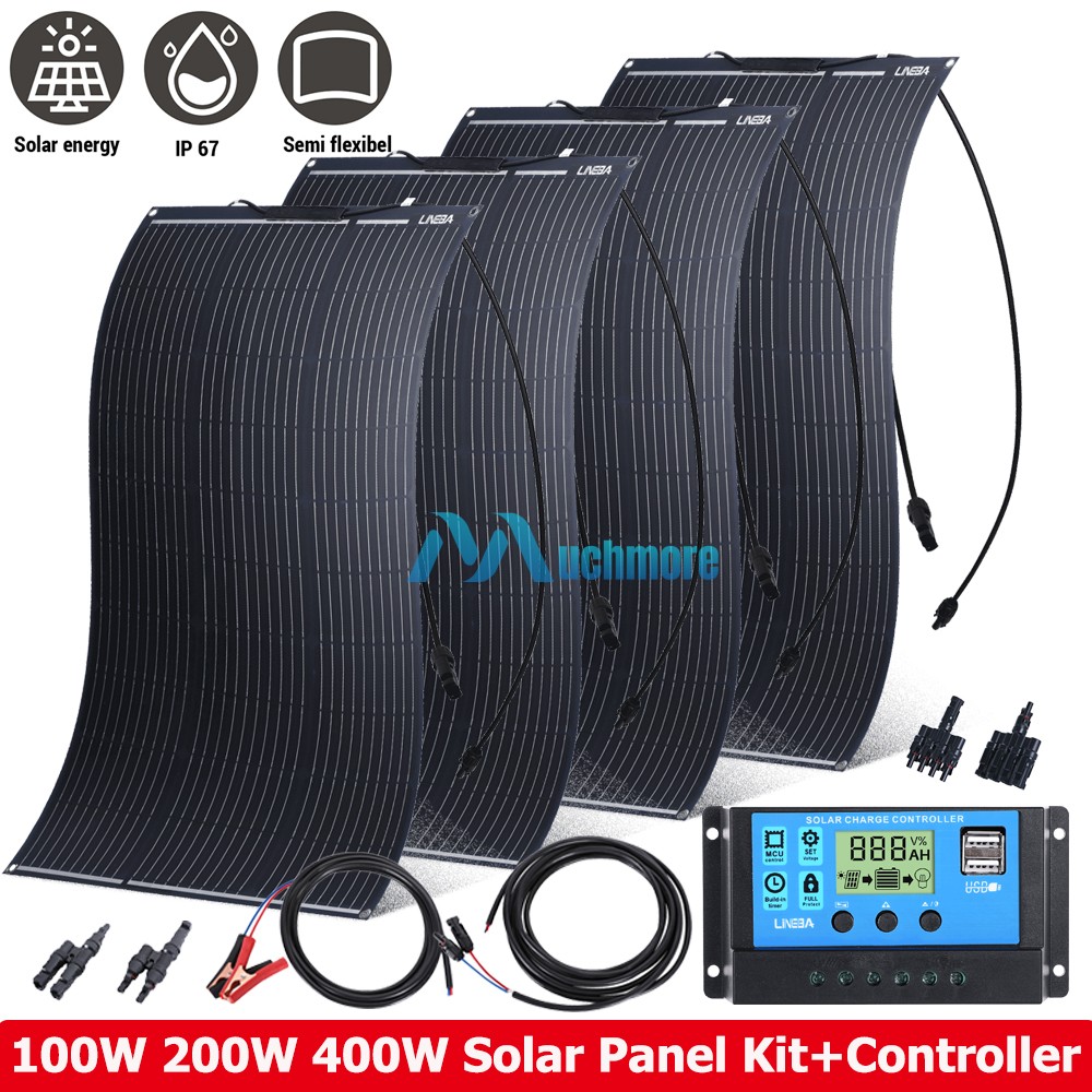 200W 400W Watt Portable Flexible Solar Panel Kit RV Camping HomeOff-Grid Rooftop
