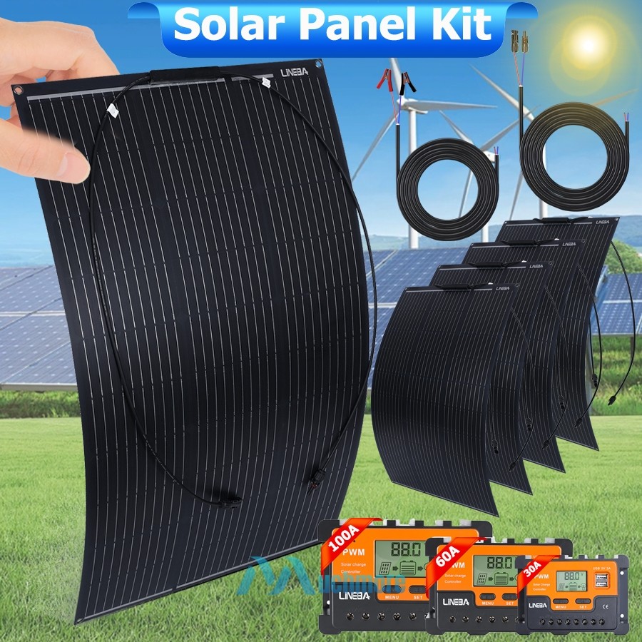 100W 200W 400W Portable Flexible Solar Panel Kit for RV Camping Off-Grid Rooftop