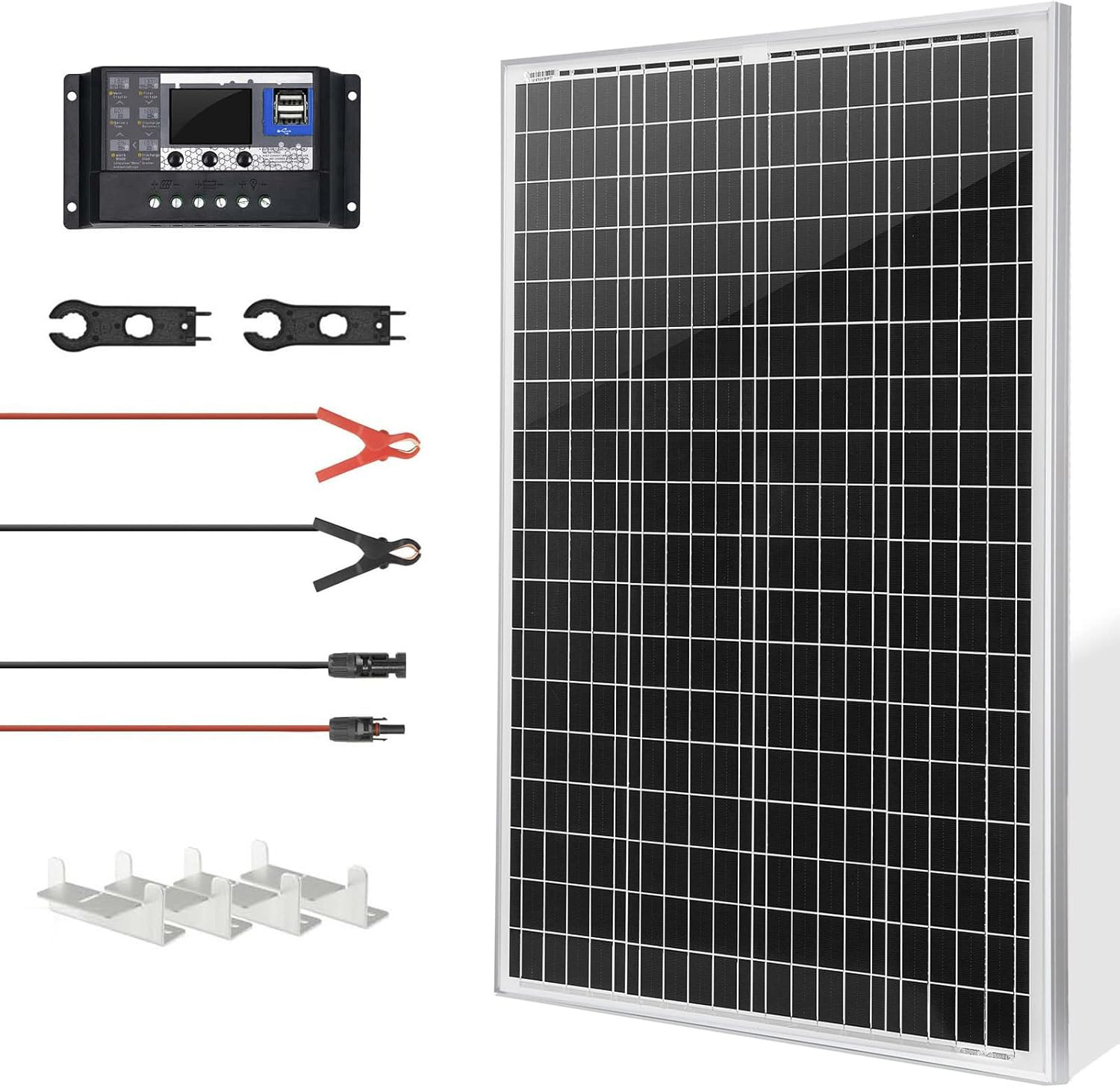 100W 12V Monocrystalline Solar Panel Kit, with 30A 12V/24V PWM Charge Controller