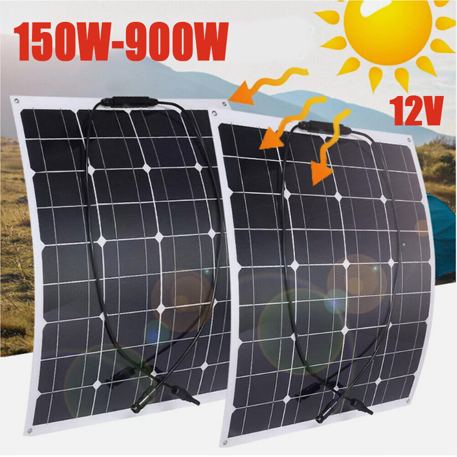 150-900W 12-18V Flexible Mono Solar Panel Home RV Rooftop Camping Off-Grid Power