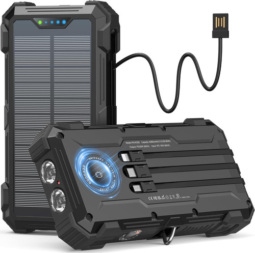 GOODaaa Solar Power Bank, 42800mAh Portable Charger 20W Fast Charging Black