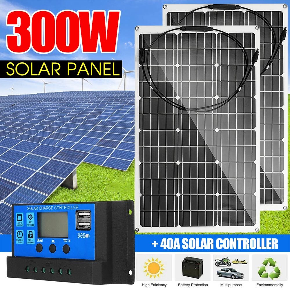 300W Mono Solar Panel 12-24V Car/RV/Home/Boat RV PV Battery Power Charge OffGrid