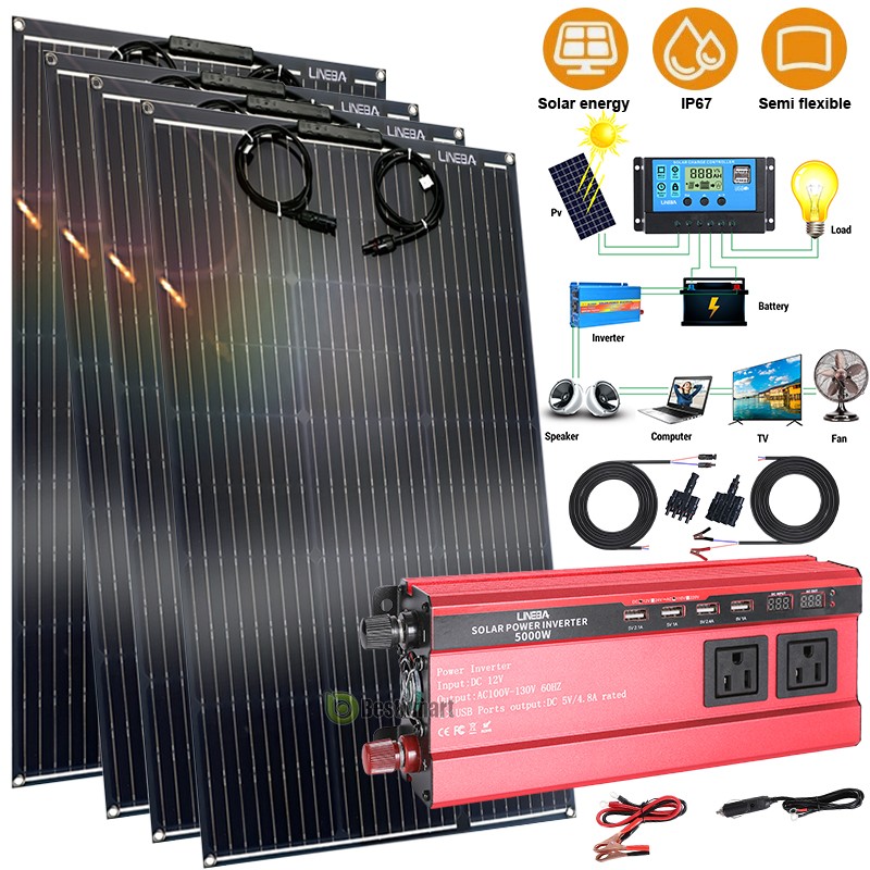 High Efficiency Mono Solar Panel Kit 5000W Inverter & Battery Charger Controller
