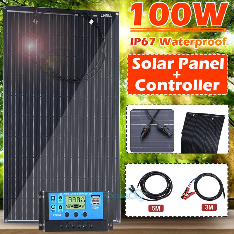 LINEBA 100W Watt 12V Mono Solar Panel Kit HighEfficiency PV for Sunshed RV Home