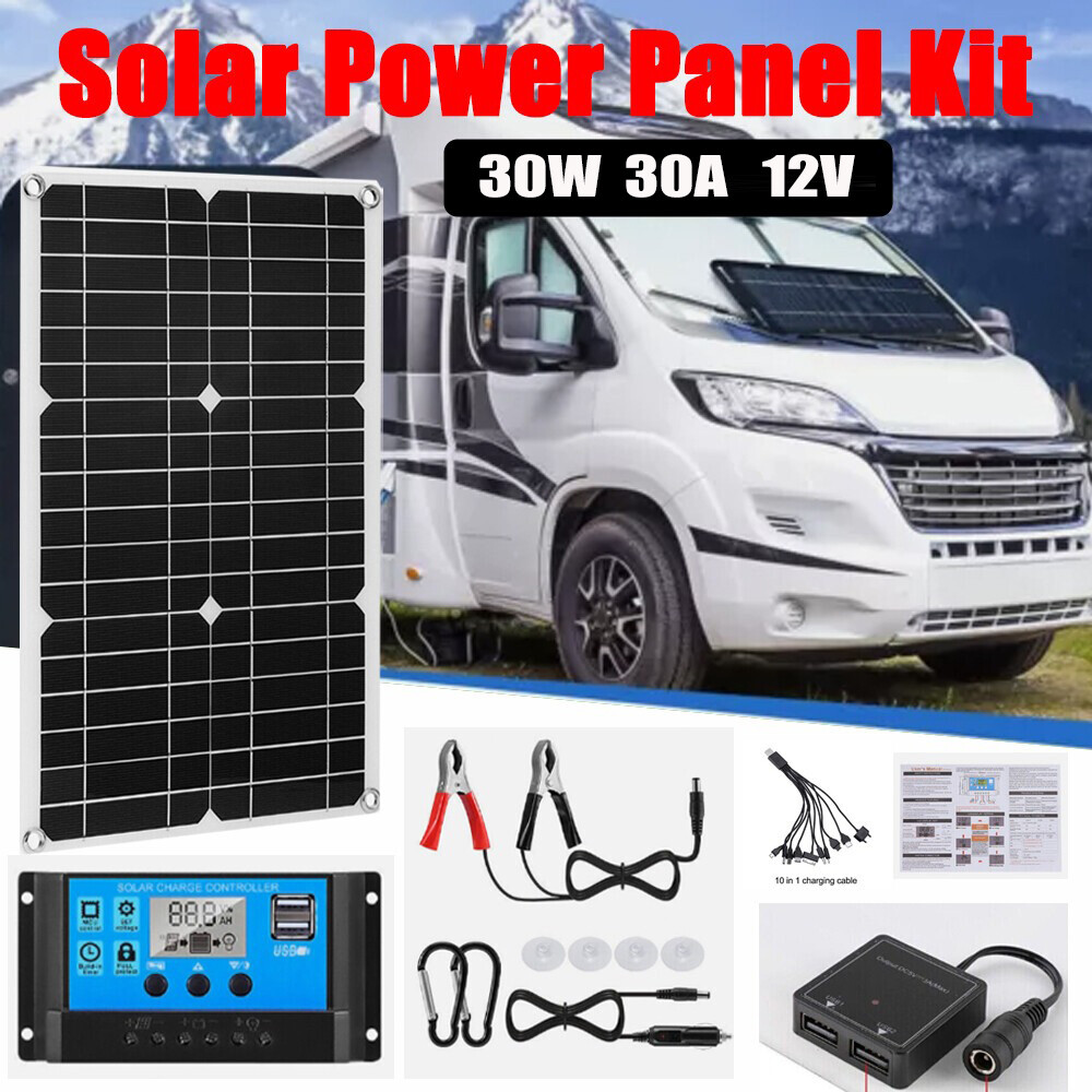 30 Watts Solar Panel Kit 100A 12V Battery Charger with Controller Caravan Boat