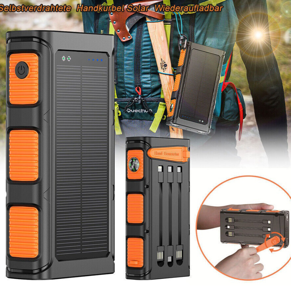 30000mAh Solar Power Bank PD20W Fast Charging Charger Battery with Cables