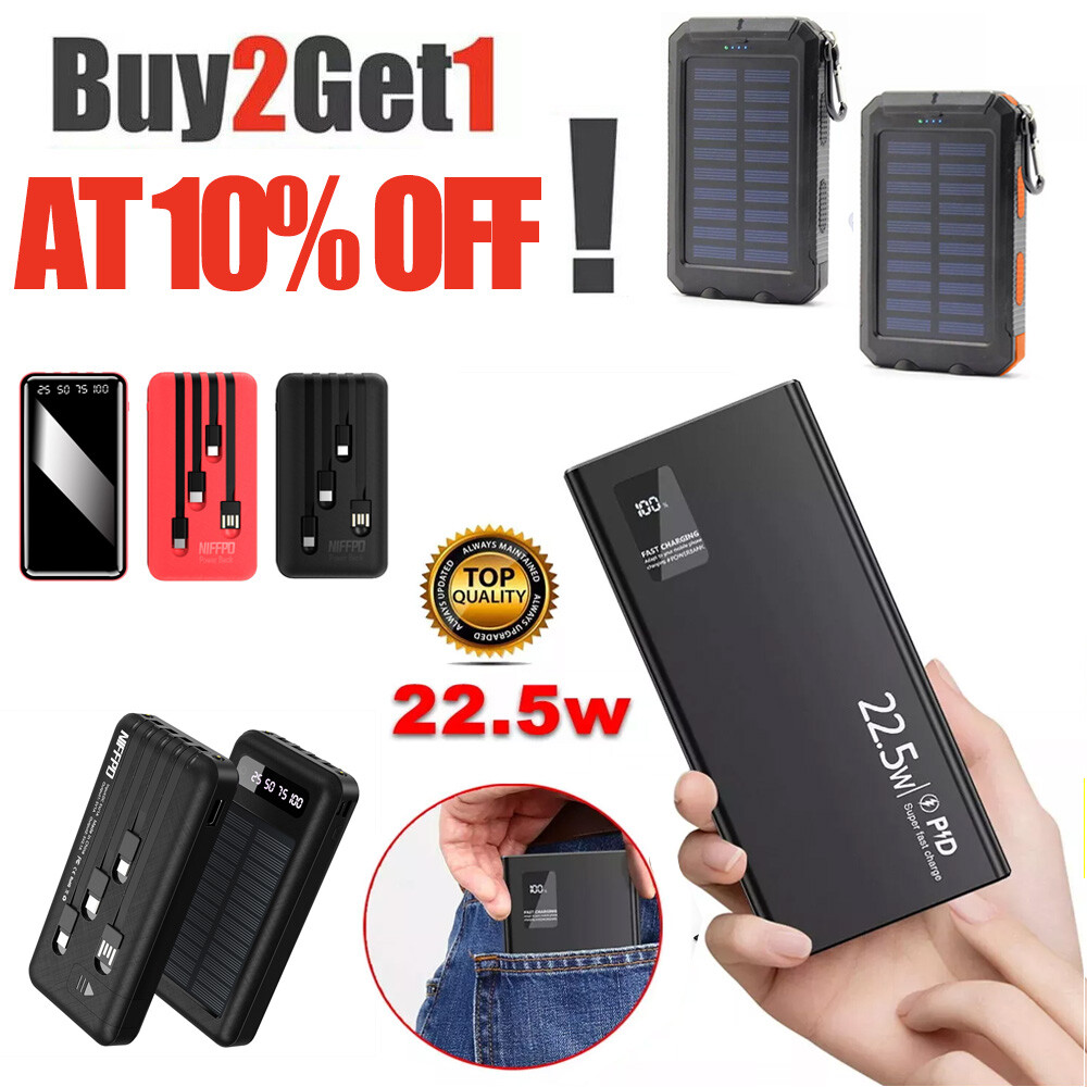 Super 20000000mAh 4 USB/Type-C Portable Charger Solar Power Bank For Cell Phone