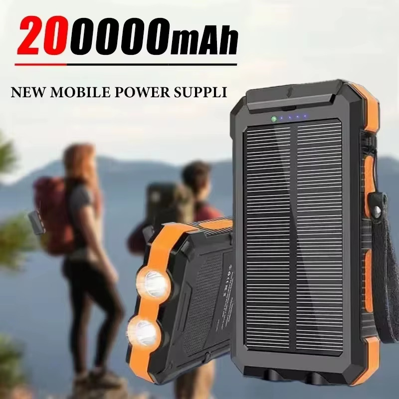 200000mAh Solar Power Bank Portable Large Capacity Fast Charger USB-A USB-C