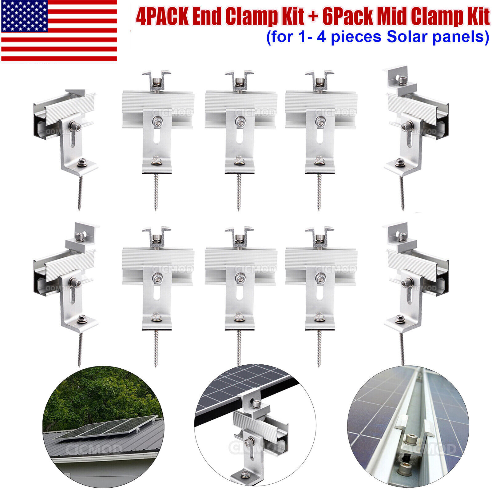 Solar Panel Roof Mount Brackets Kit Universal for 1-4 Pcs Solar Panels Mounting