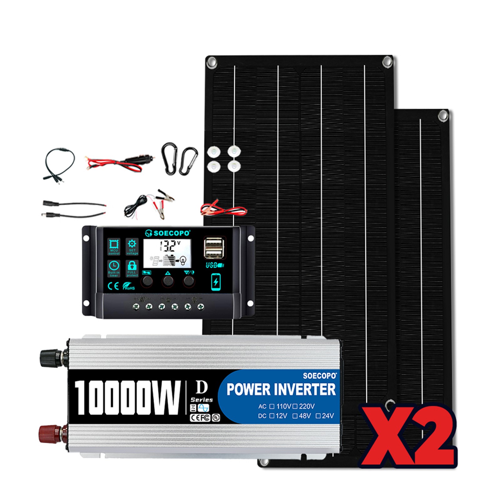 10000W Solar Starter Kit 2x High-Yield Solar Panels + 100A Charge Controller