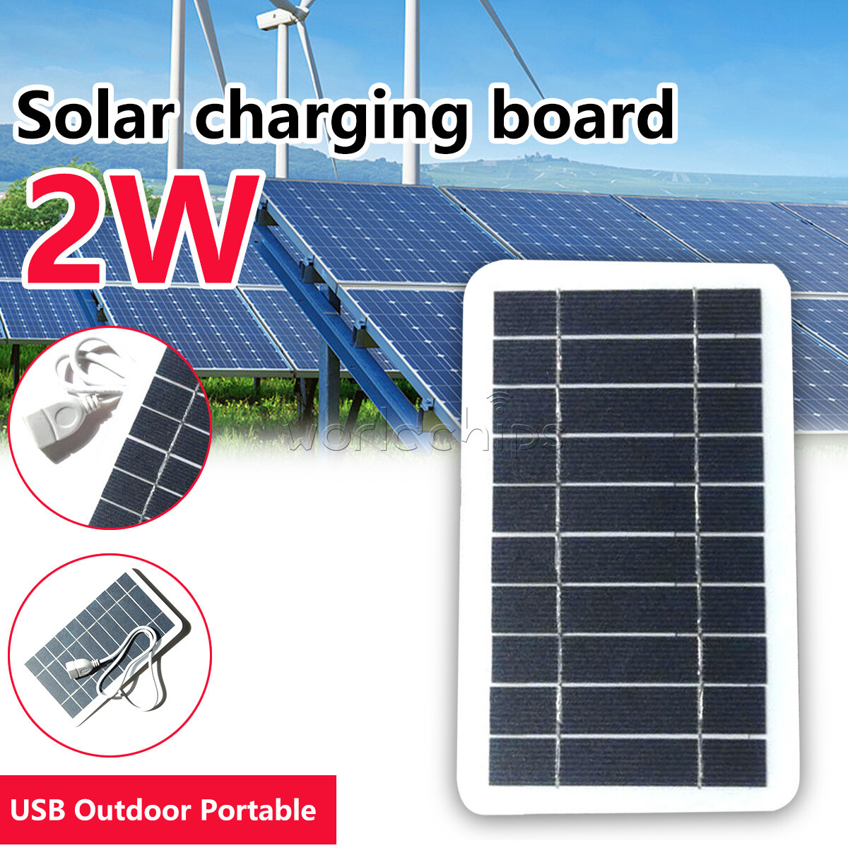 5V 2W Solar Panel Output USB Outdoor Portable Solar System Mobile Phone Charger