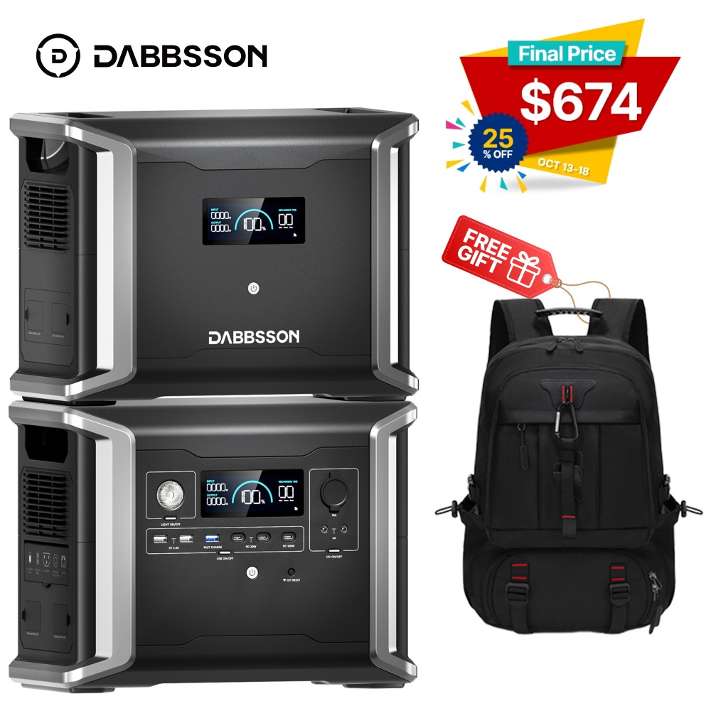 Dabbsson Portable Power Station 3030Wh Solar Generator Extra Battery for Camping