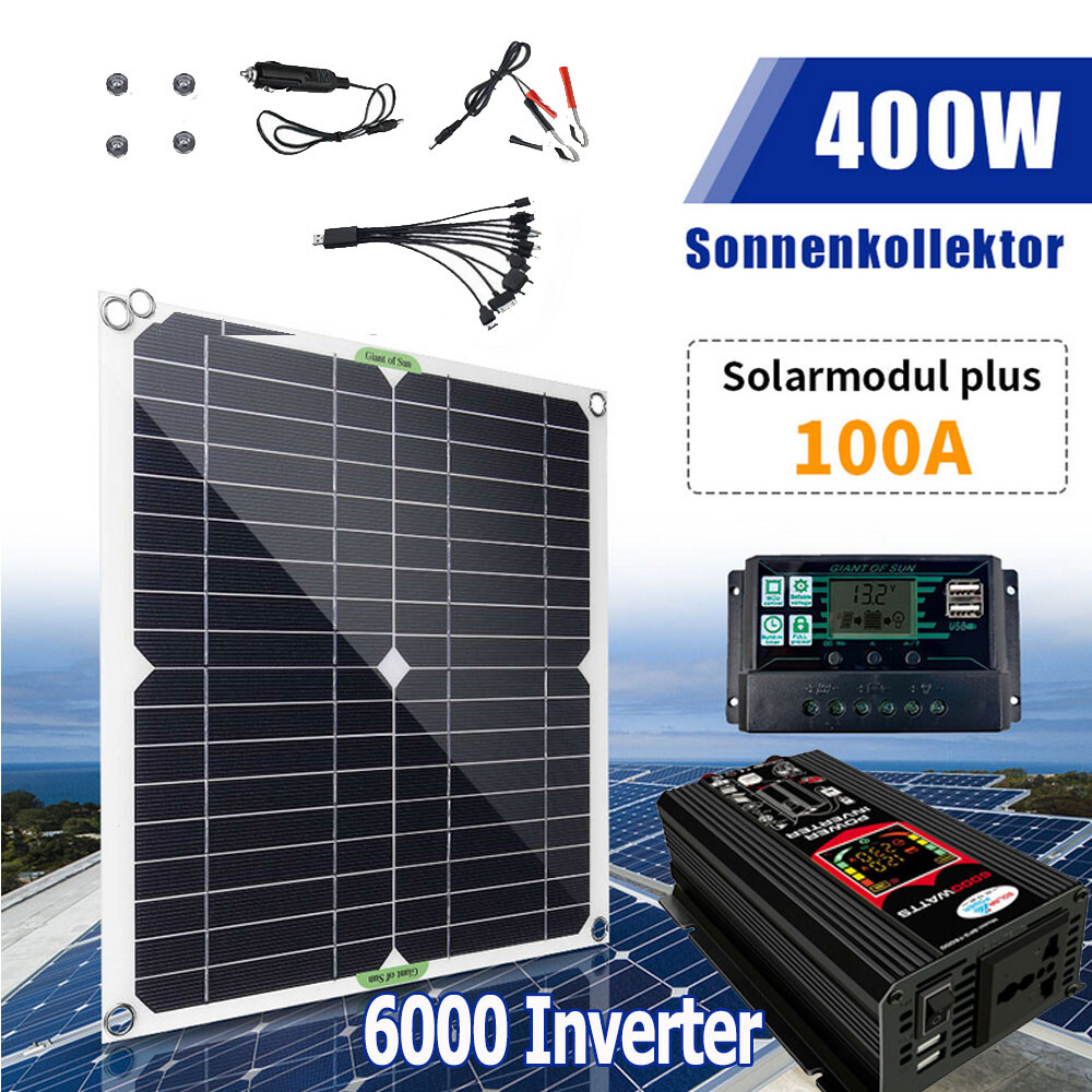 6000W Complete Solar Panel Kit Solar Power Generator 100A Home 110V Set