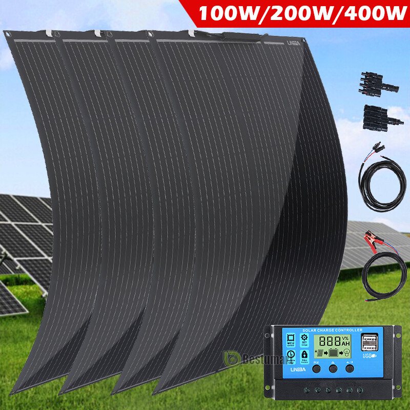 200W 400W Mono Flexible Solar Panel w/ Controller RV Camping Off-Grid Rooftop
