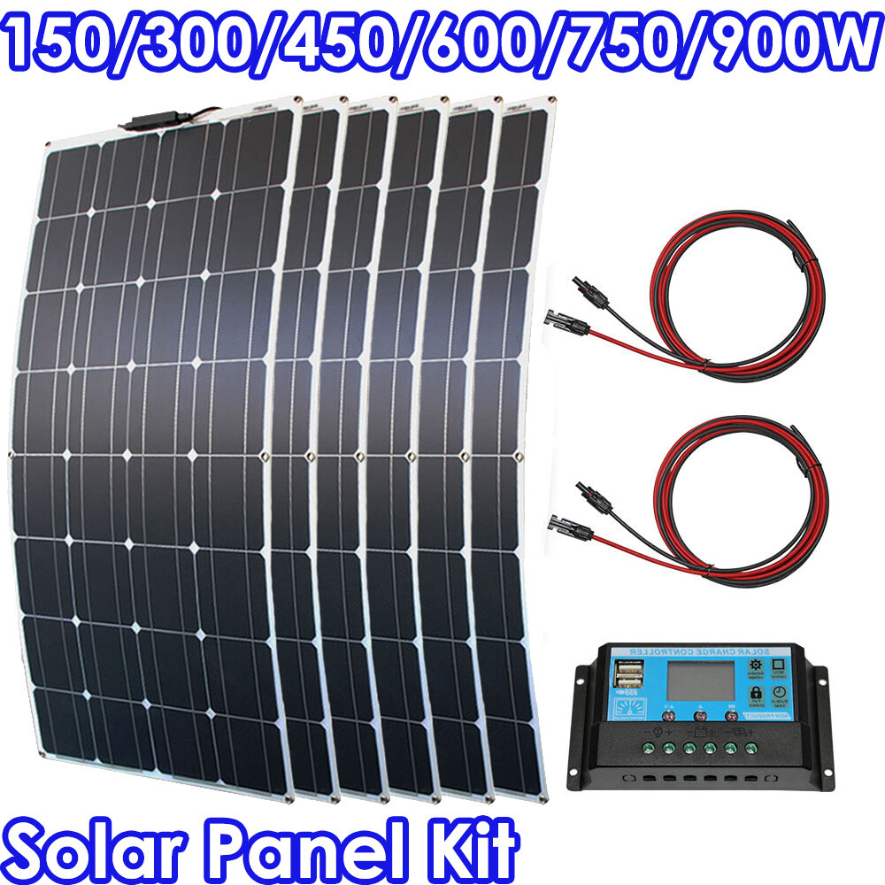 150-900W Solar Panel Kit 18V to220V Battery Charger RV Travel Trailer Camper Van