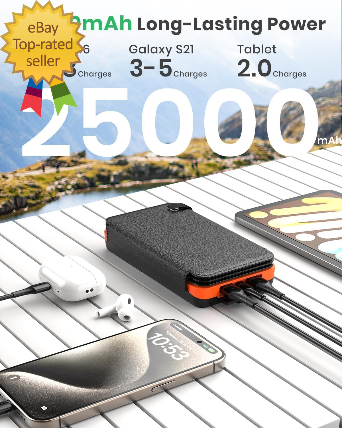 Solar Charger 25000Mah Outdoor USB C Portable Power Bank with 4 Solar Panels