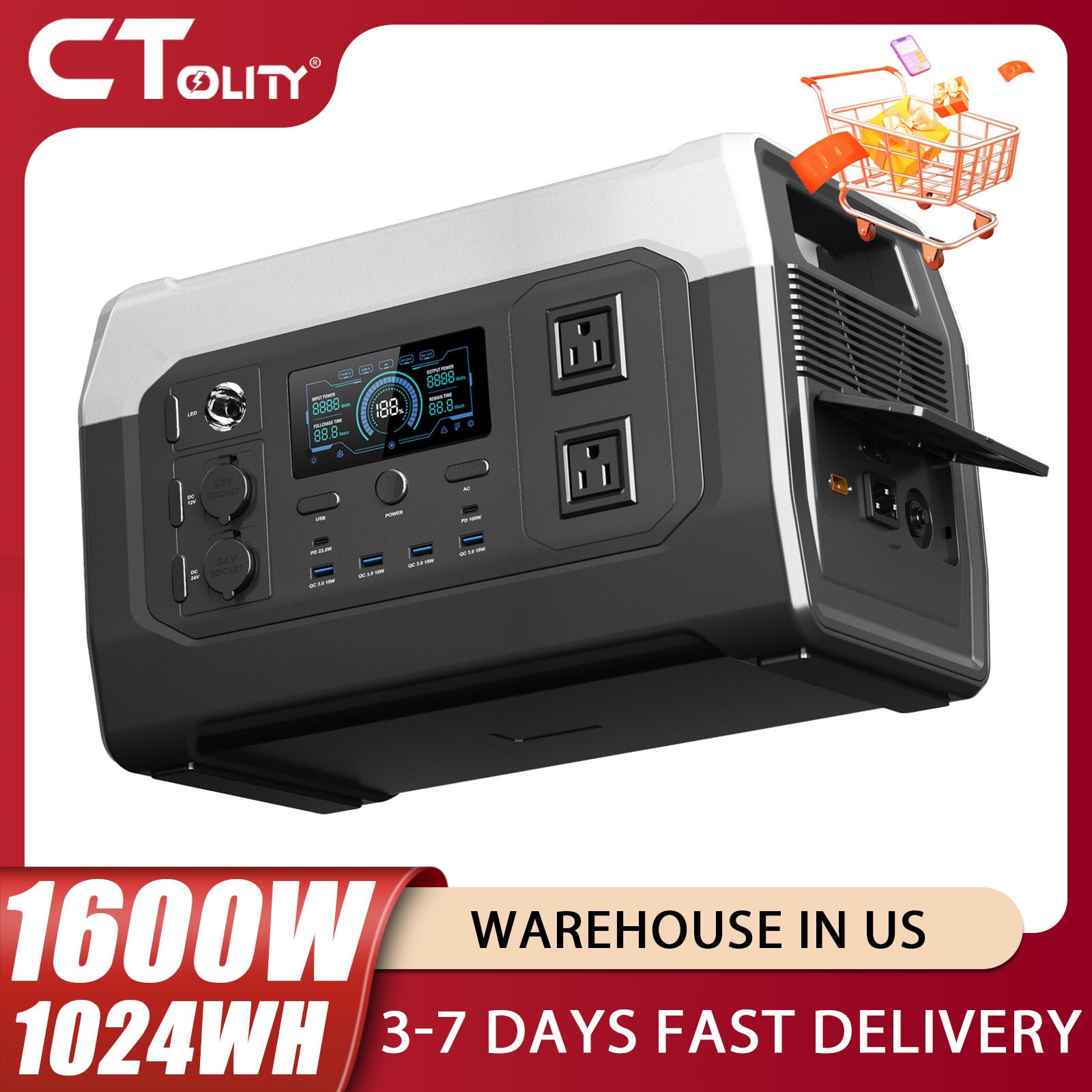 1600W Portable Power Station 1024Wh Solar Generator for Off-grid Camping RV