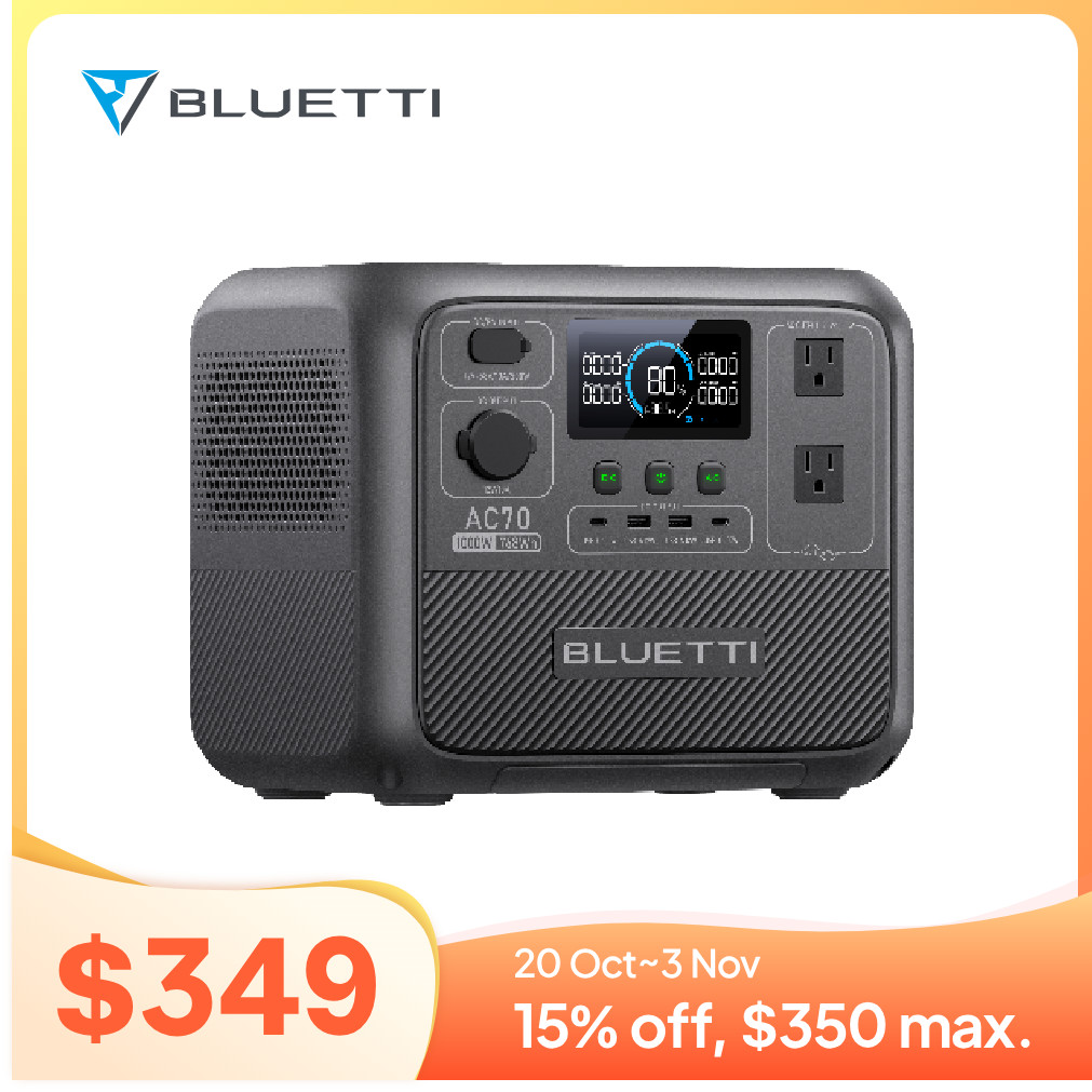 BLUETTI AC70 Portable Power Station 1000W 768Wh Solar Generator For Camping Trip