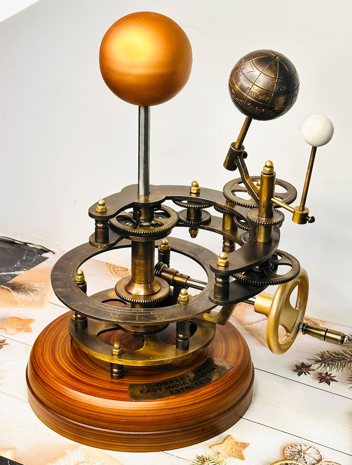 Orrery Earth Rotation Around Sun Brass Handcrafted Functional Solar System