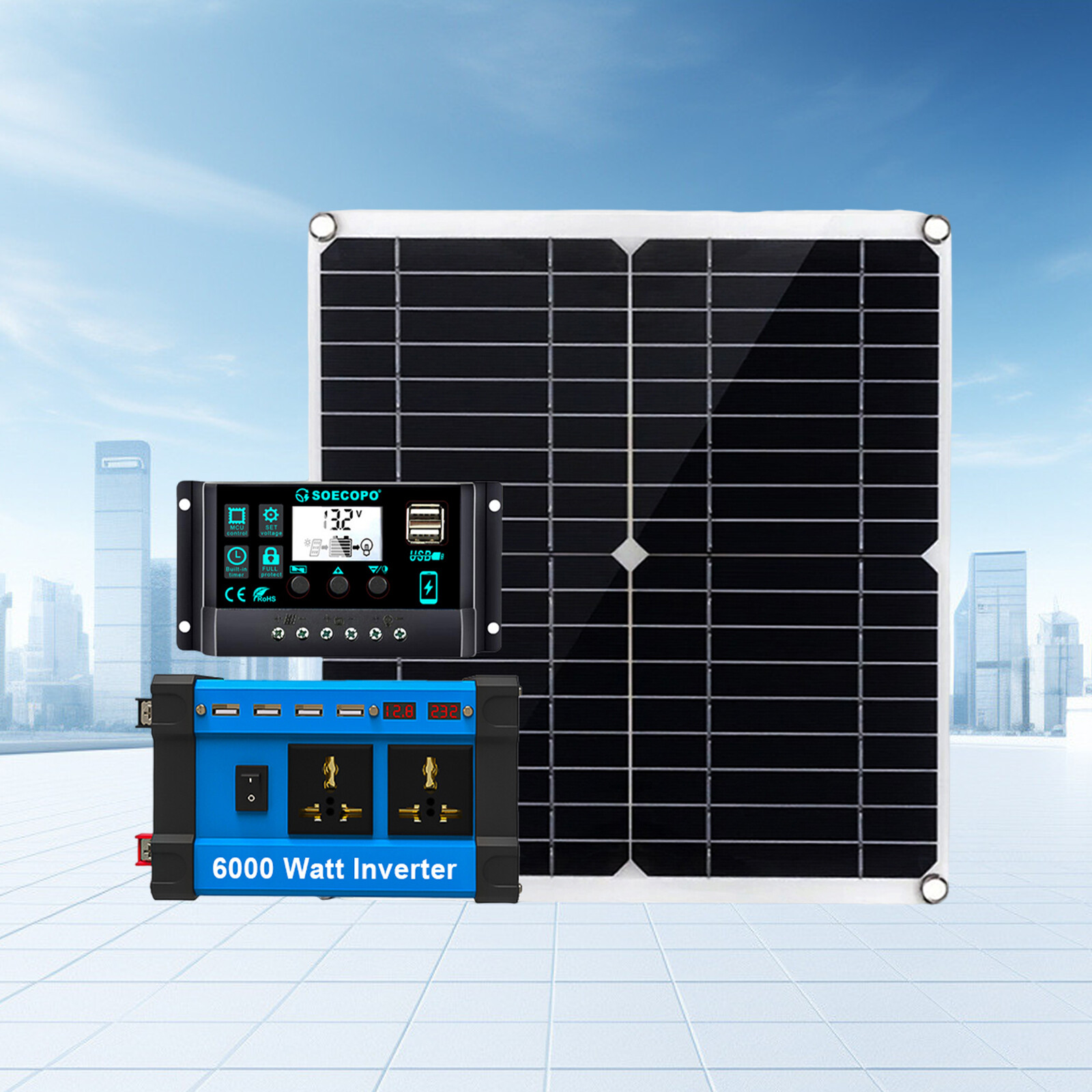 6000W 110V 100A Solar Panel Kit Complete Solar Power Generator Home Grid Syste1C