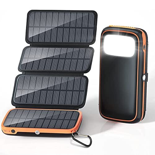 Foldable Solar Power Bank w/ 4 Solar Panels Portable Charger for Tablets Phones