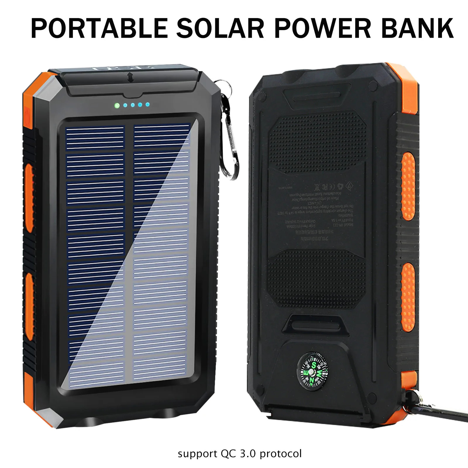 20000mAh Portable External Solar Power Bank Dual 2USB Battery Charger for Phone