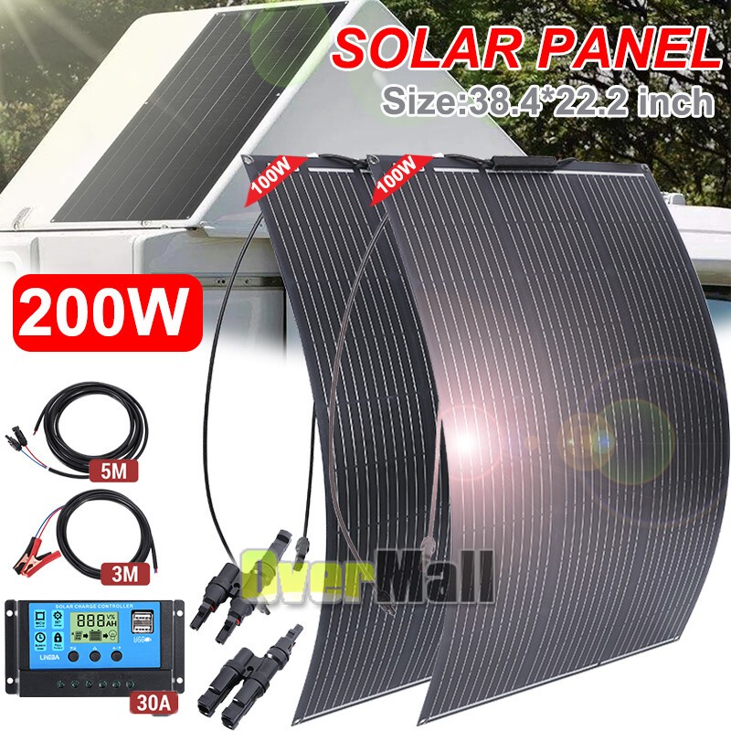 100W 200W Watt 18V Monocrystalline Solar Panel Kit for Home RV Camping Off Grid