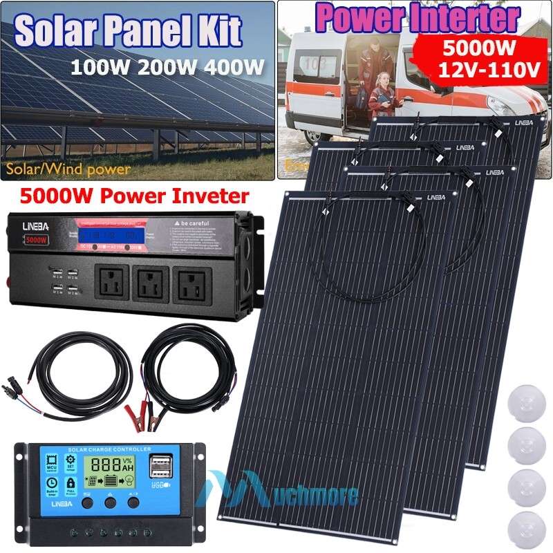 5000W Complete Solar Panel Kit Power Inverter Generator 30A 110V RV Grid System