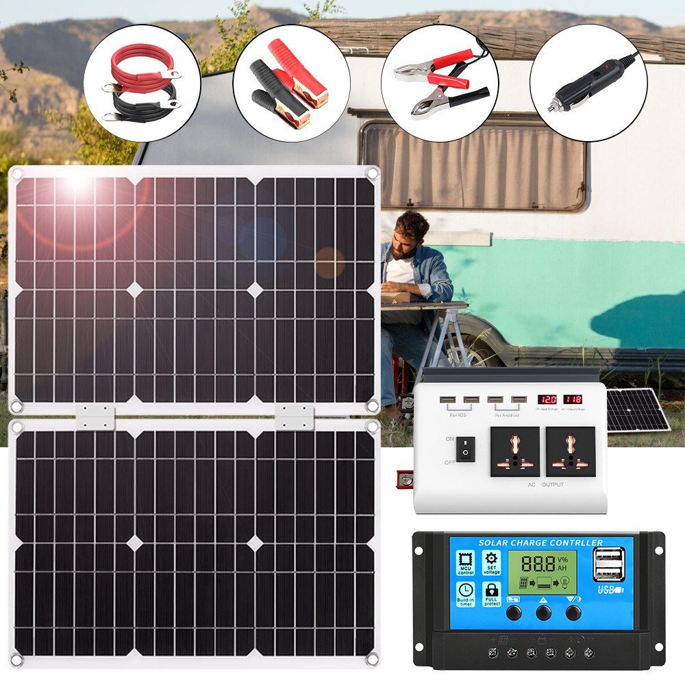 3000Watt Complete Solar Panel Kit Power Inverter Generator 100A Home Grid System