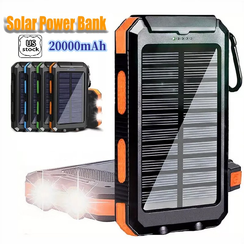 Solar Power Bank Charger Portable Charger USB Power Bank For Cell Phone 20000mAh