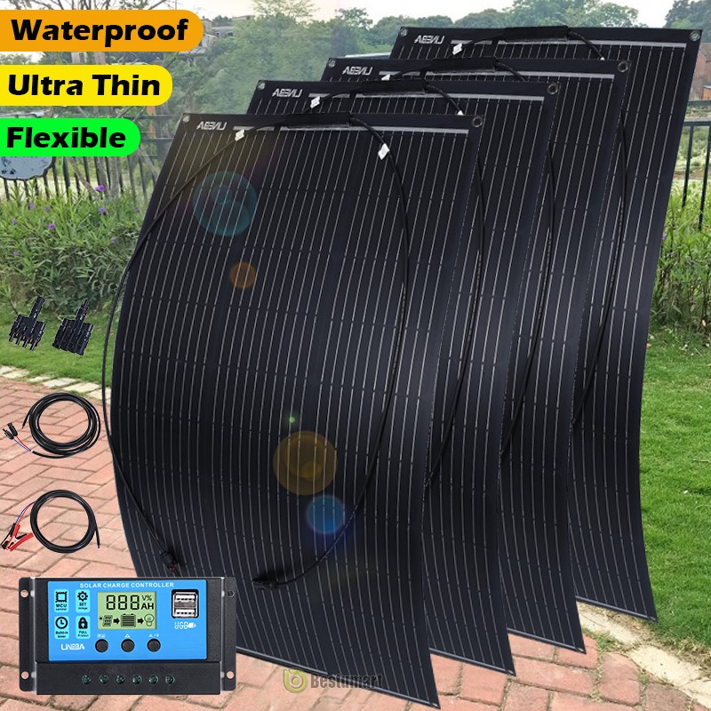 200W 400W 12V Portable Flexible Solar Panel Kit RV backup Powerstation Off-Grid