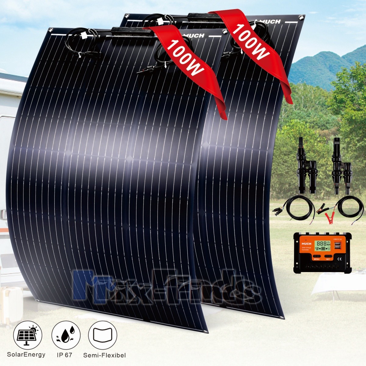 2 PCS 100W Mono Flexible Lightweight Solar Panel Kits High Efficiency w/ Modules