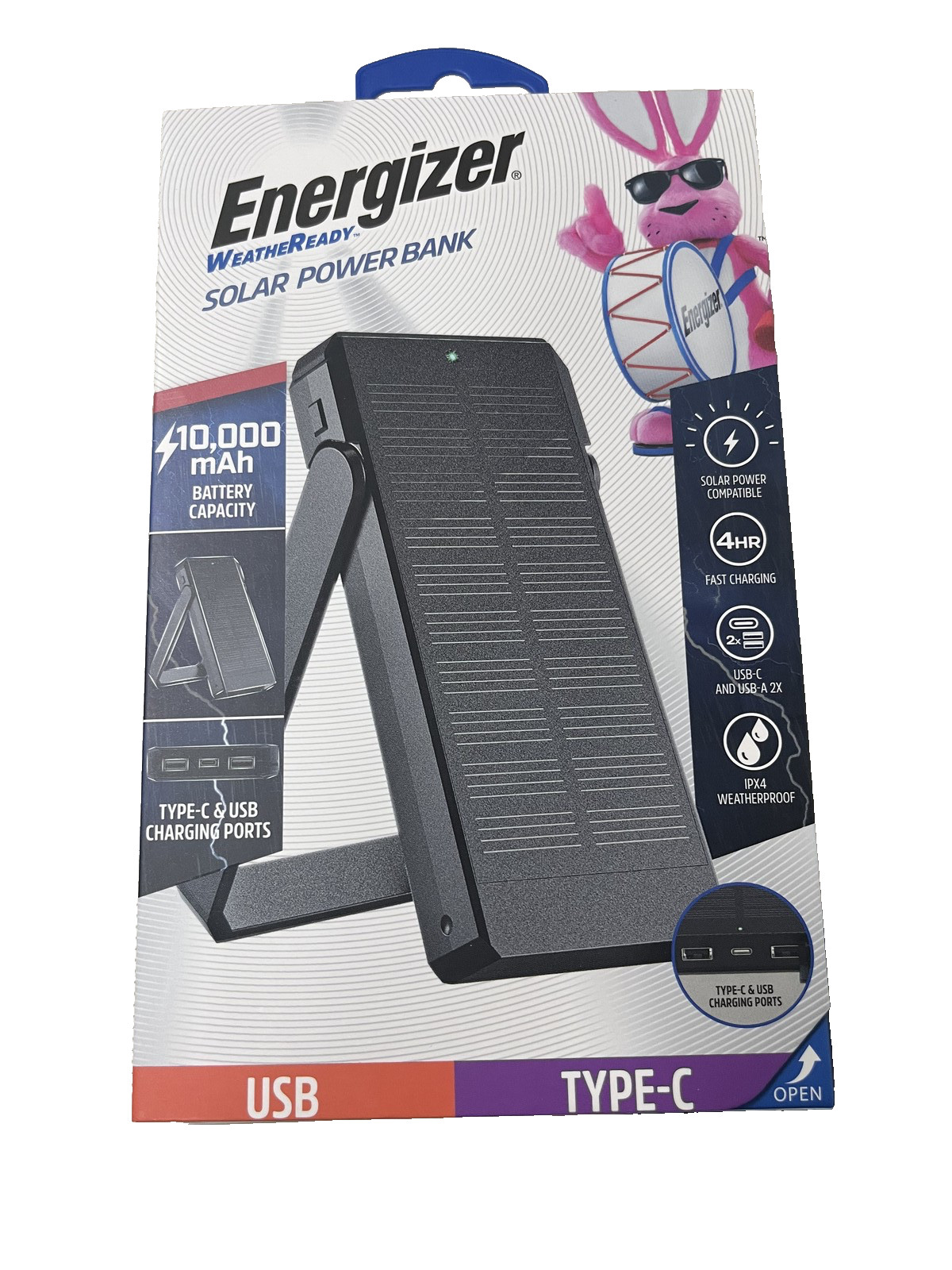 Energizer Solar Power Bank 10,000 mAh, Waterproof, USB-USB Type C