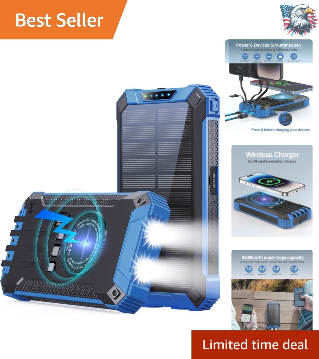 Versatile 36000mAh Power Bank with Advanced Wireless & Solar Charging Capability