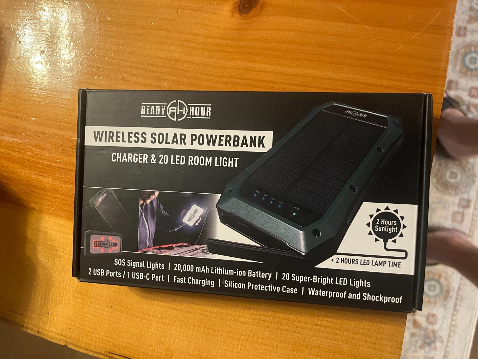 Ready Hour Wireless Solar Power Bank Charger & 20 LED Room Light SOS Signal