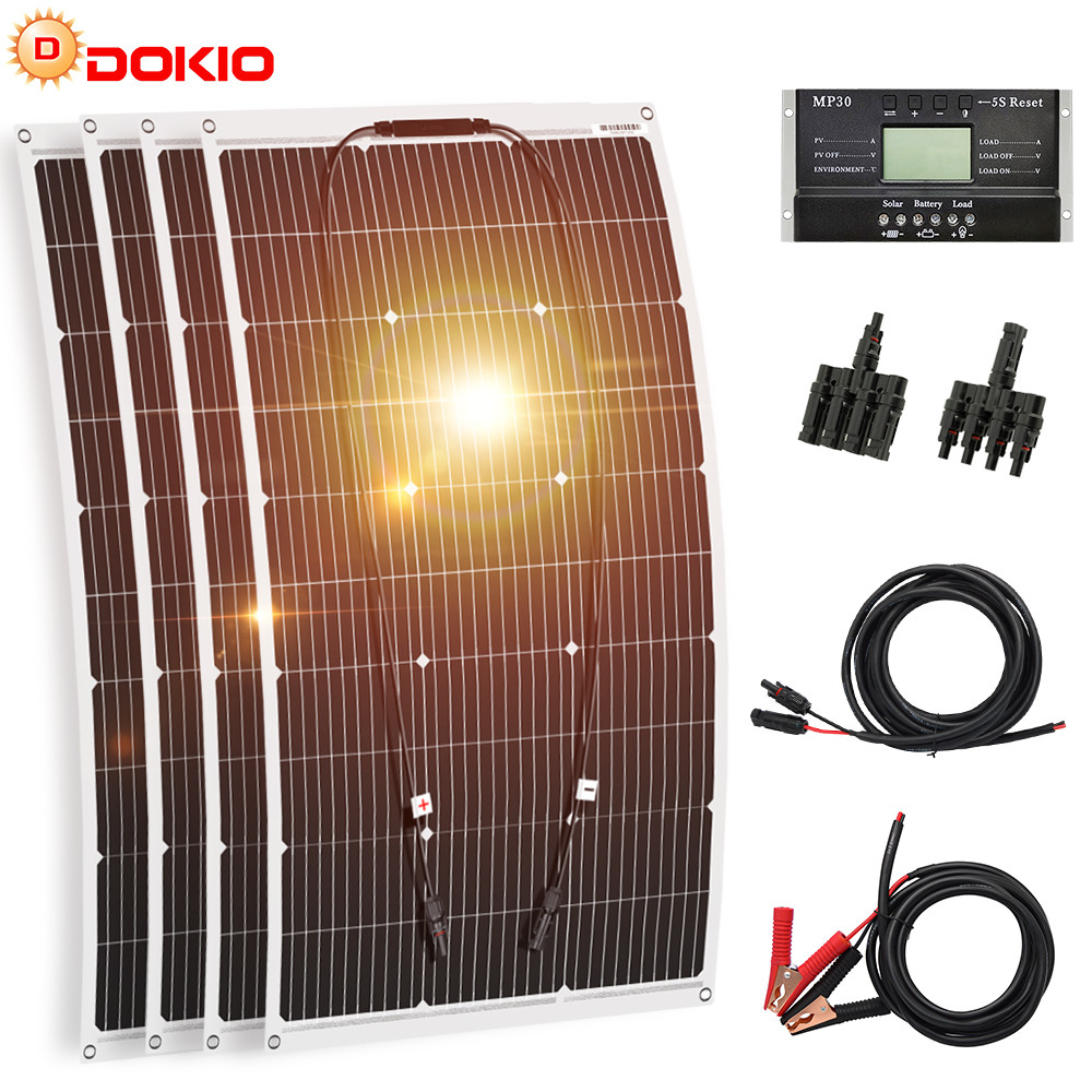 Dokio 400W Solar Panels Kit Flexible Mono for RV,Boat,Camping,30A Controller