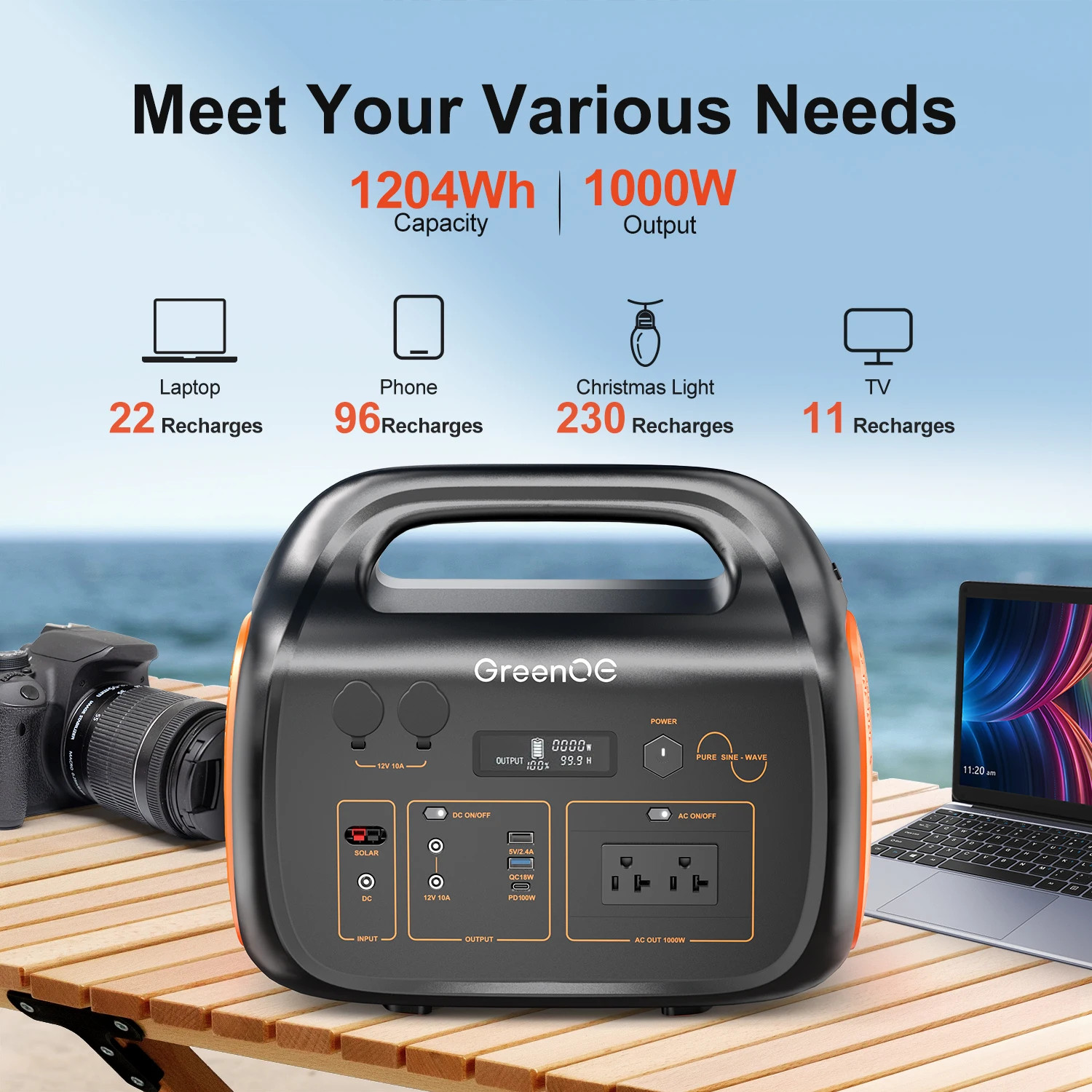 1000W 1024Wh Portable Power Station USB-C Camping Power Bank for Solar Generator