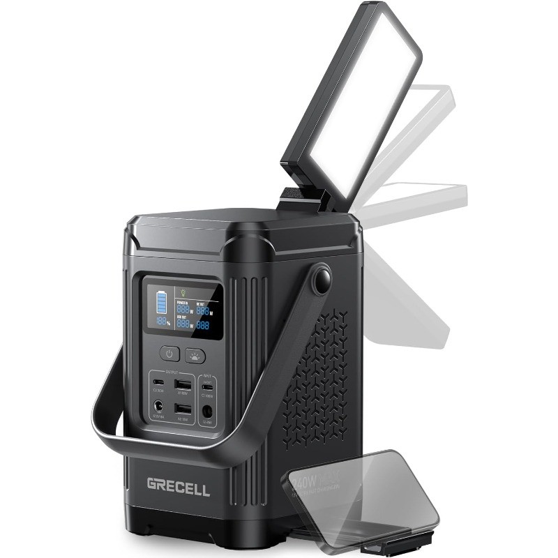 240W Portable Power Station 153.6WH Solar Generator, GRECELL LiFePO4 Battery