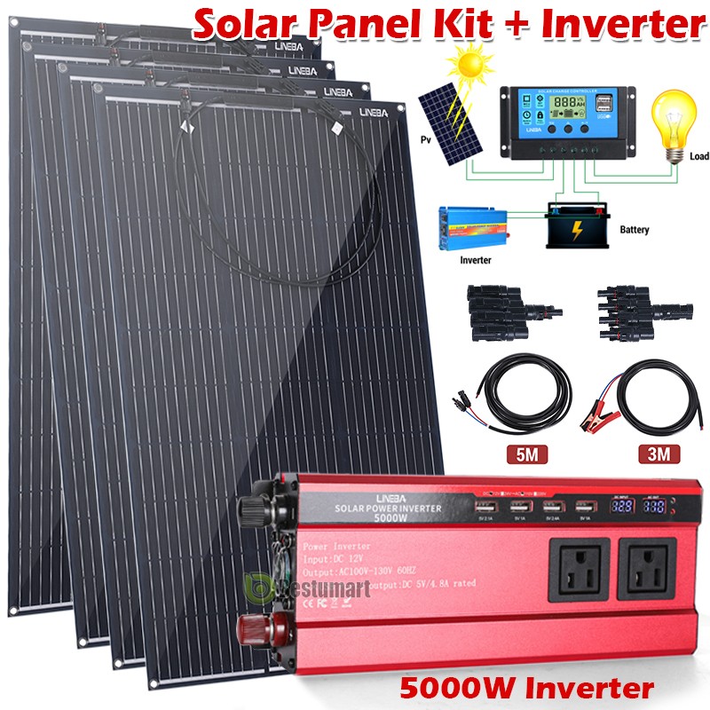 Full Complete Kit 5000W Inverter & Solar Panel Kit 400W 12V Off Grid RV Camping