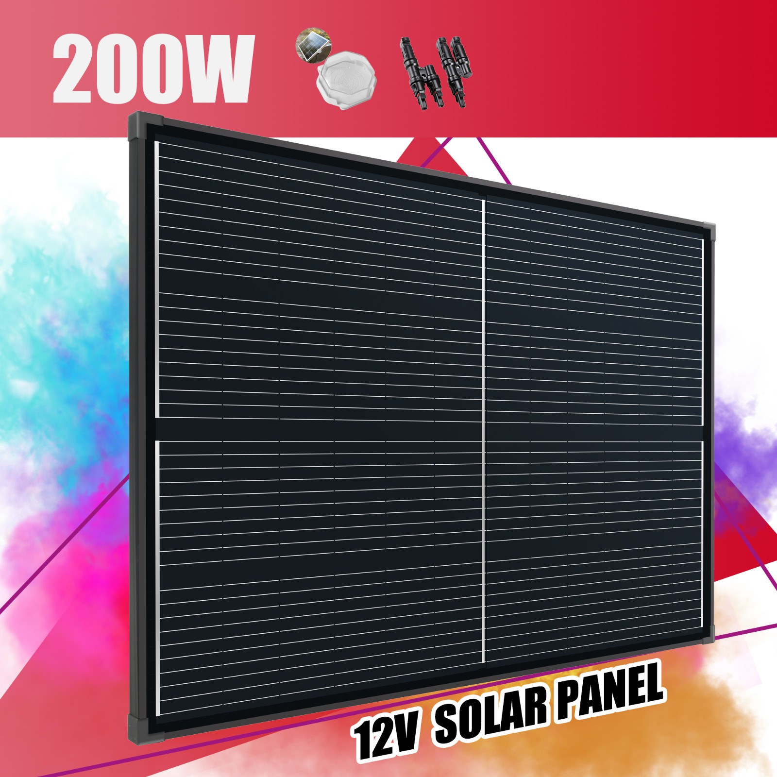 200W Watt Full Black Mono Solar Panel 12V 195W Battery Charging Home Off-Grid US
